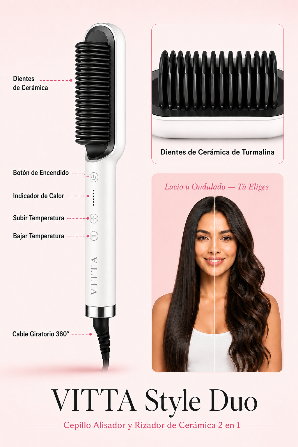 VITTA Style Duo — 2-in-1 Ionic Ceramic Straightener & Curling Brush